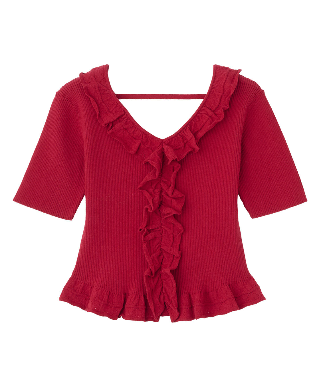 COCO DEAL「Vネックフリルニット」|ニット・セーター|レッド