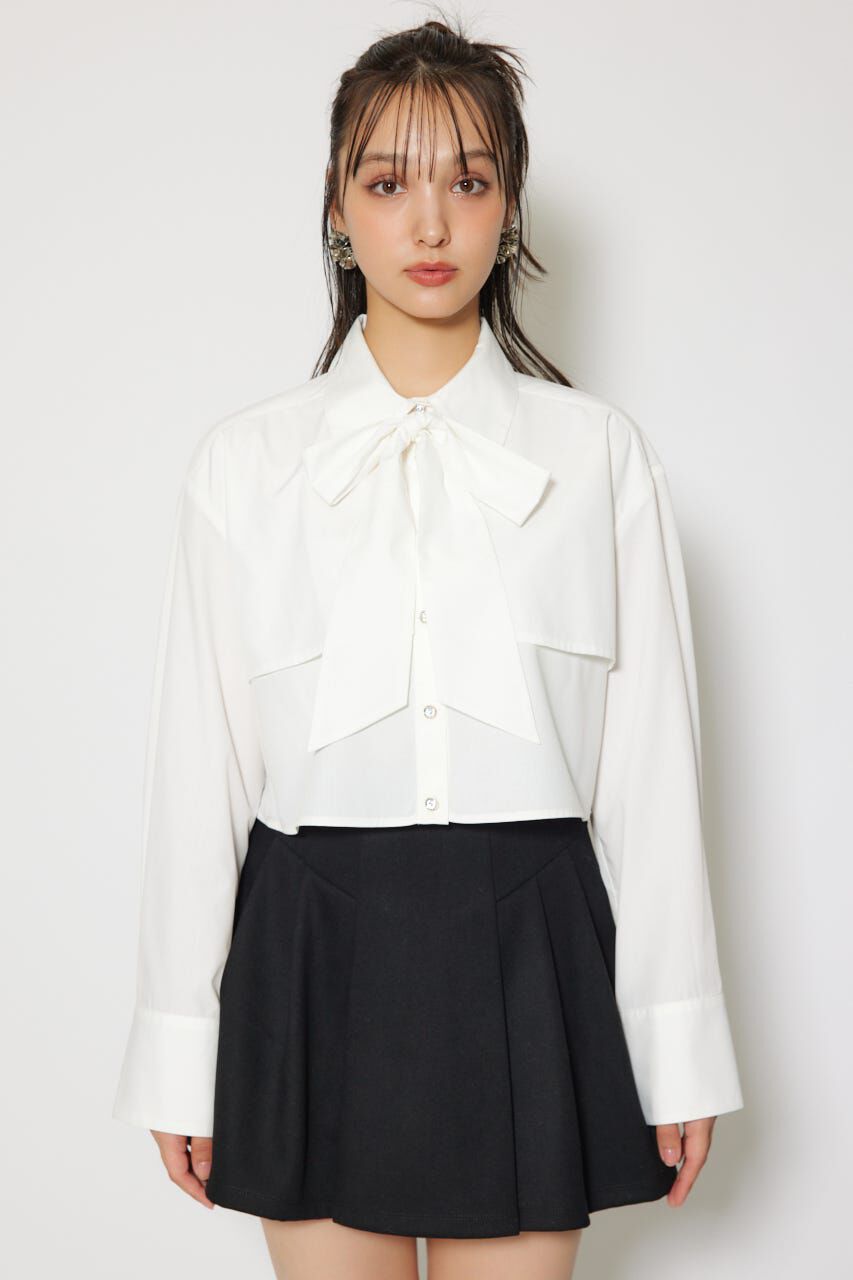 rienda「ビジューボタンボウタイシャツトップス」|シャツ・ブラウス|