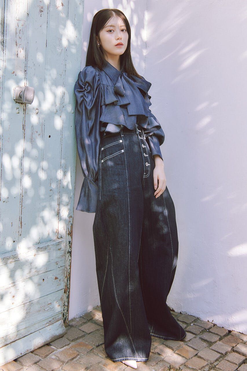 rienda「BIGリボンダンガリーパターンブラウス」|シャツ・ブラウス|