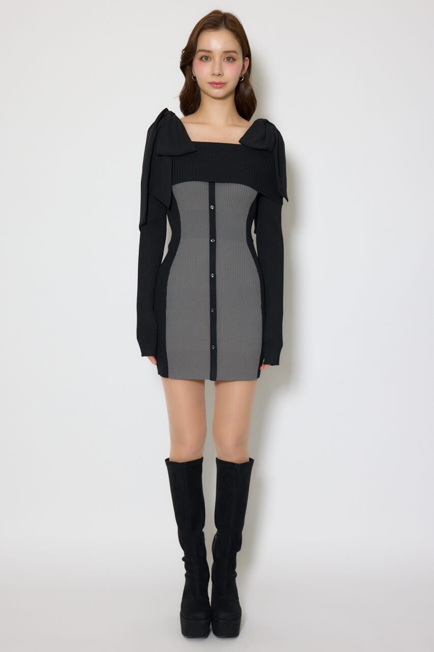 rienda「バイカラーオフショルリボンニットミニワンピース」|ワンピース|