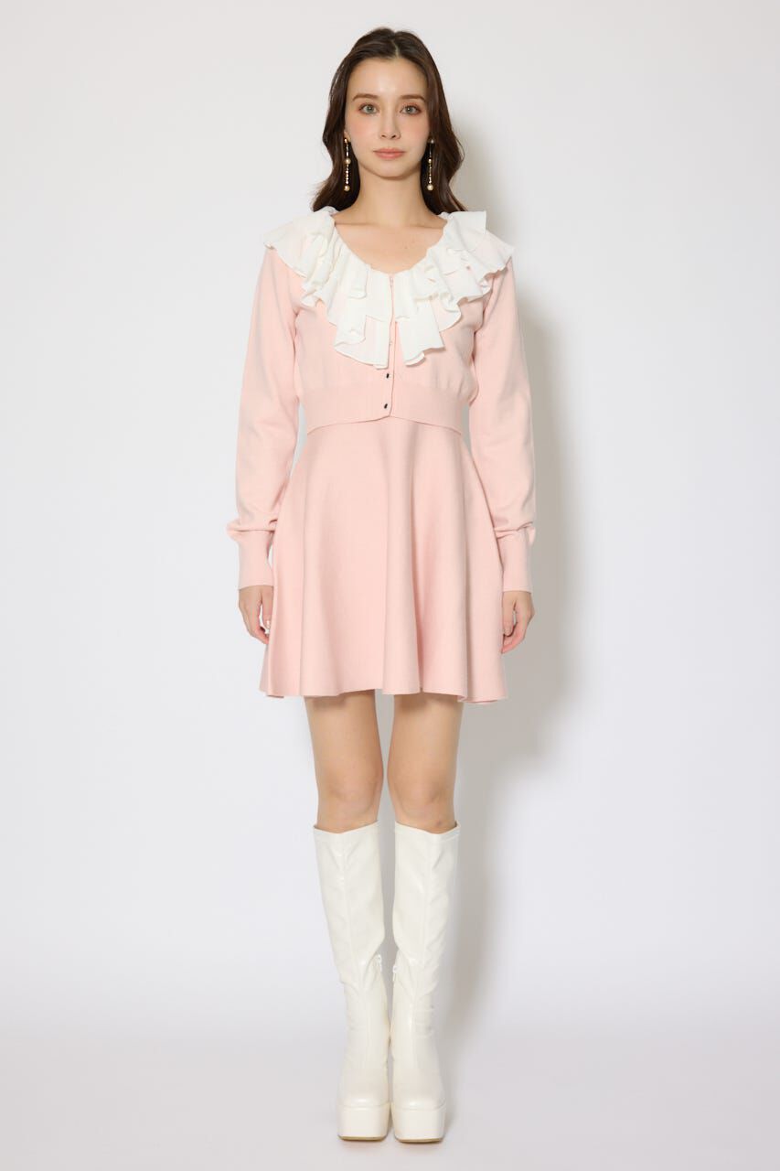 rienda「フリルカラーニットカーディガンセットワンピース」|ワンピース|