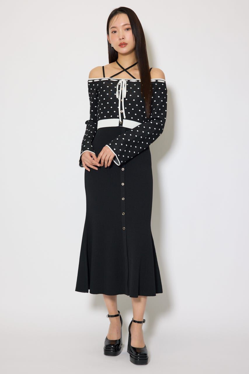 rienda「リボンカーデセットマーメイドニットワンピース」|ワンピース|BLK