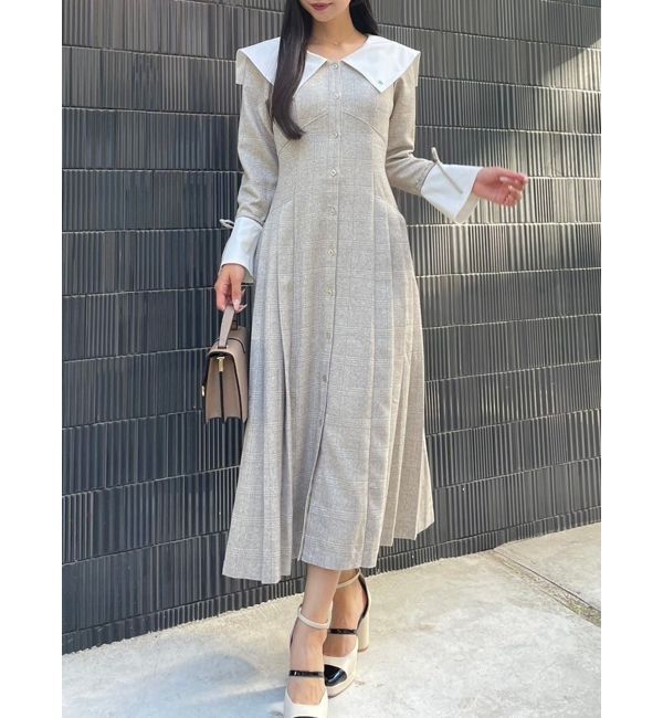 dazzlin「【POLO BCS コラボ】ビッグカラーサイドプリーツワンピース」|ワンピース|ベージュ