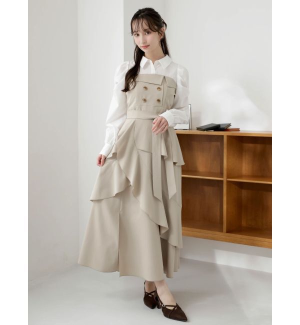 dazzlin「アシメフリルシャツレイヤードトレンチワンピース」|ワンピース|