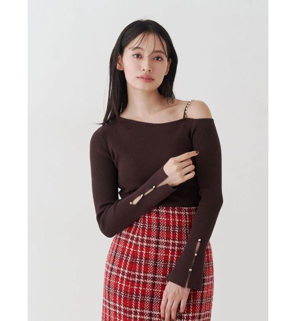 MERCURYDUO「アシメパールチェーンワンショルニット」|ニット・セーター|
