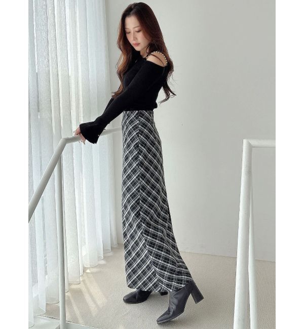 MERCURYDUO「アシメパールチェーンワンショルニット」|ニット・セーター|