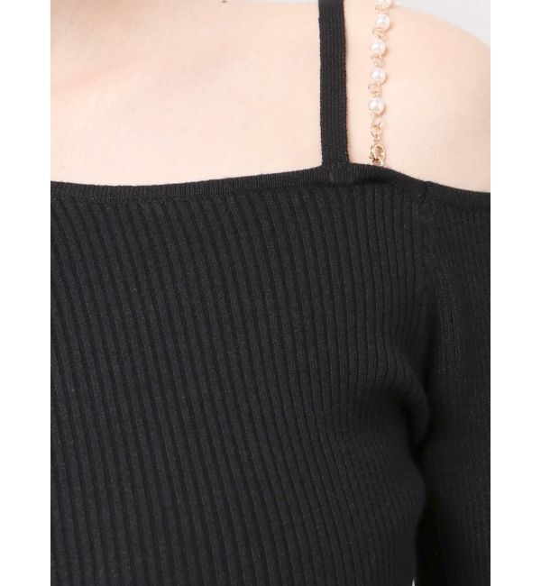 MERCURYDUO「アシメパールチェーンワンショルニット」|ニット・セーター|