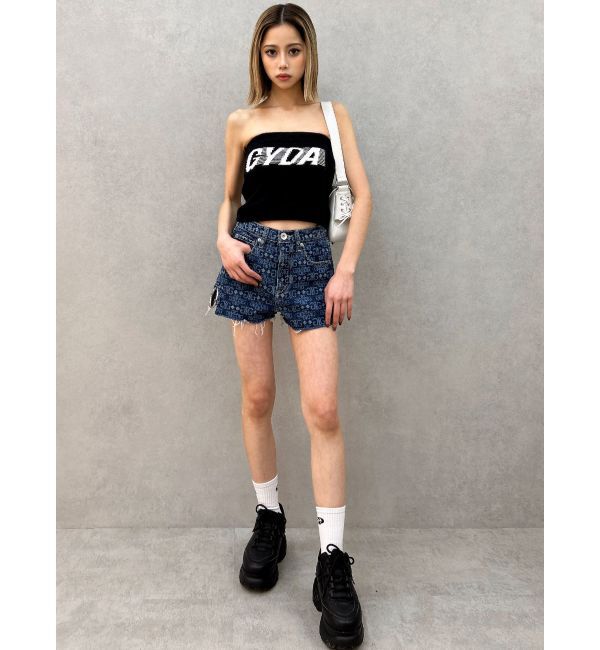 GYDA「ハイウエストSIDE RINGデニムショートパンツ」|デニム|