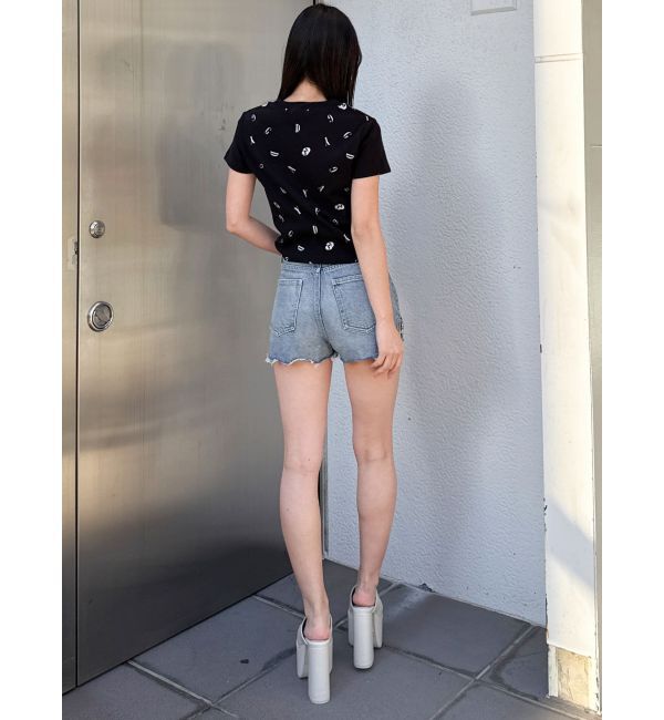 GYDA「ハイウエストSIDE RINGデニムショートパンツ」|デニム|