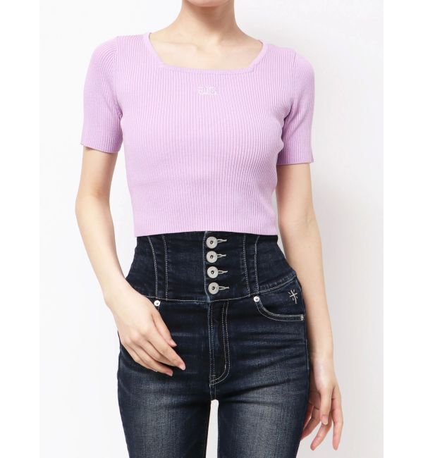 GYDA「SymmetryGYDA ハーフスリーブニットトップス」|ニット・セーター|パープル