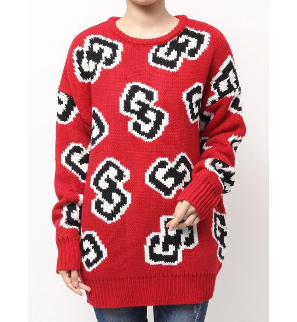 GYDA「GG FRAMEニットトップス」|ニット・セーター|レッド