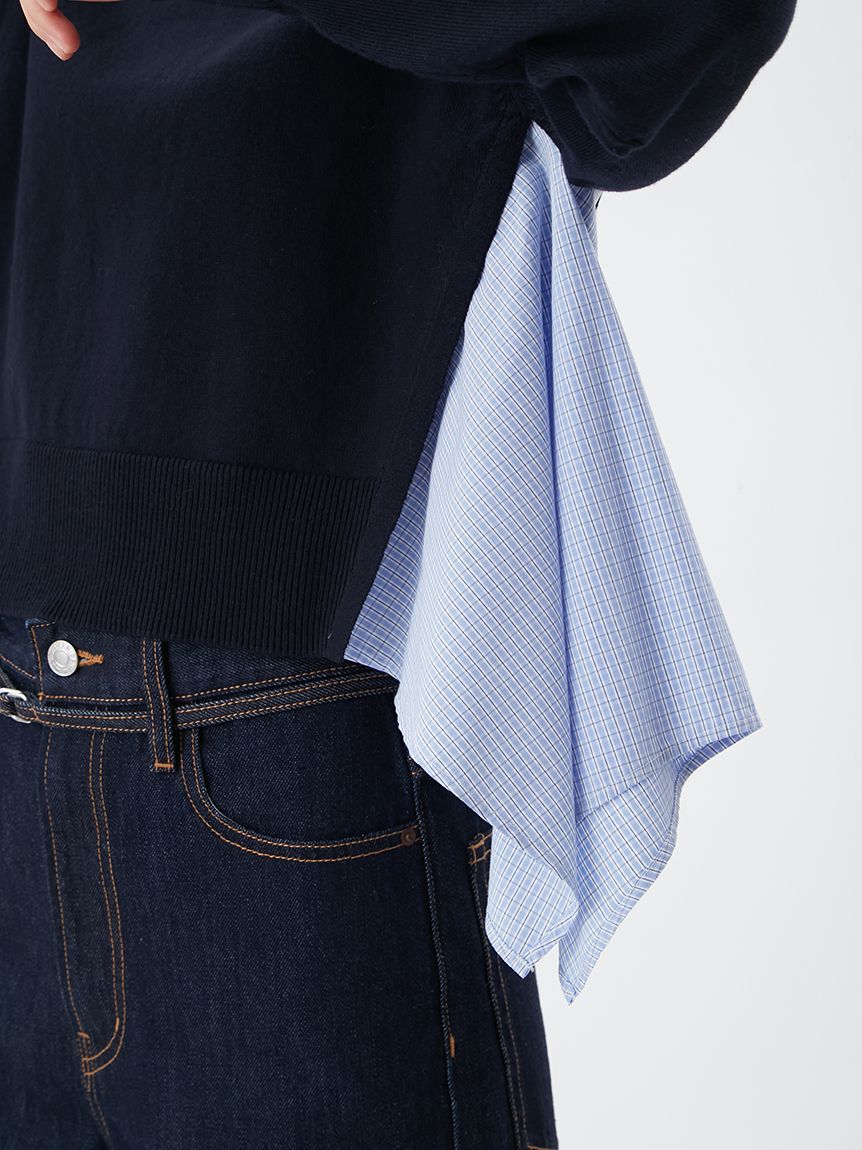 Mila Owen「カシミヤコットンストライプドッキングニット」|ニット・セーター|