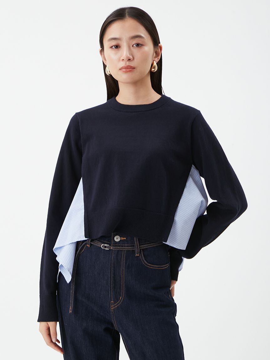 Mila Owen「カシミヤコットンストライプドッキングニット」|ニット・セーター|NVY