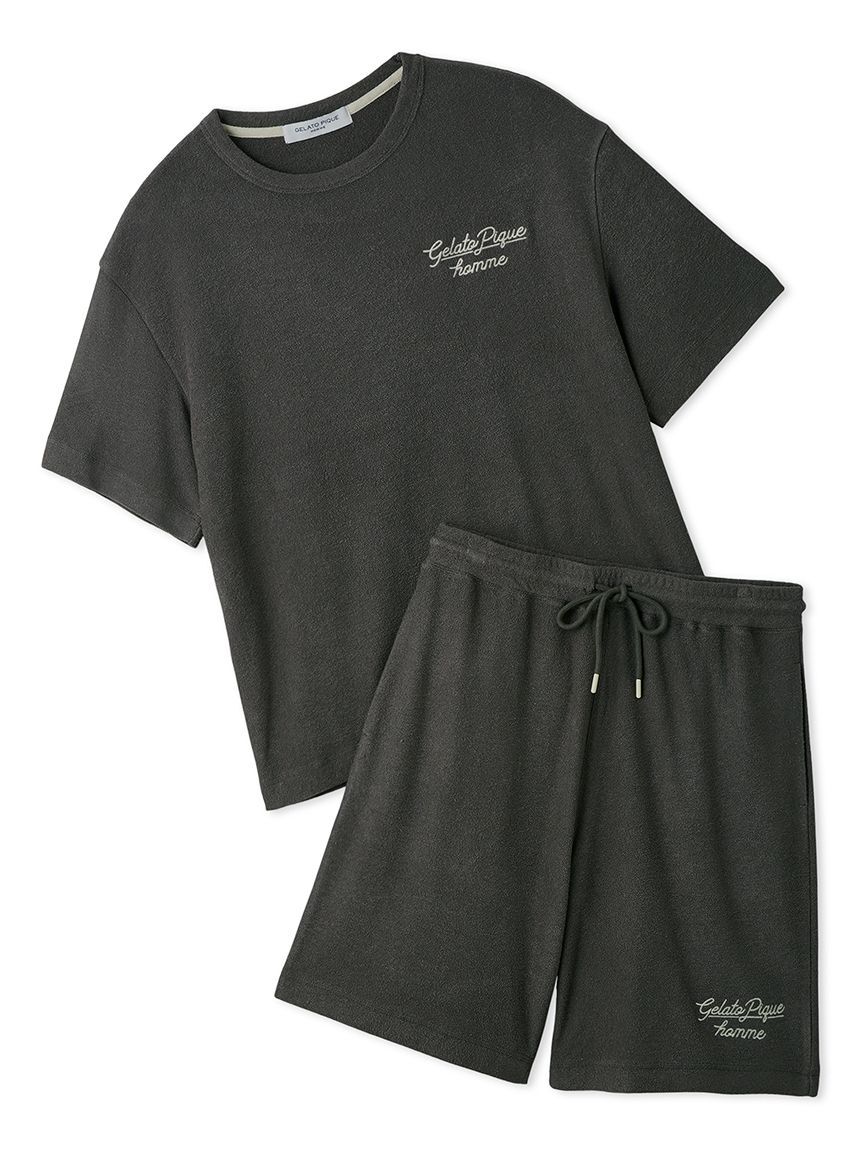 GELATO PIQUE HOMME「【ONLINE限定】【HOMME】【接触冷感】パイルワンポイントロゴ刺繍プルオーバー&ハーフパンツセット」|ルームウェア|DGRY