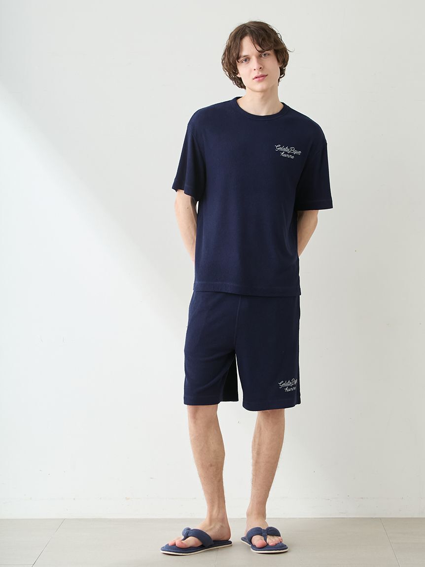 GELATO PIQUE HOMME「【ONLINE限定】【HOMME】【接触冷感】パイルワンポイントロゴ刺繍プルオーバー&ハーフパンツセット」|ルームウェア|