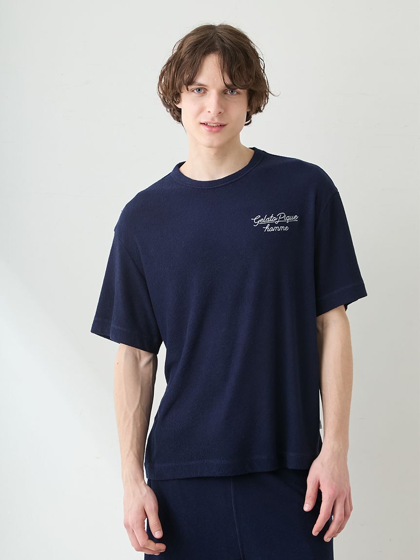 GELATO PIQUE HOMME「【ONLINE限定】【HOMME】【接触冷感】パイルワンポイントロゴ刺繍プルオーバー&ハーフパンツセット」|ルームウェア|