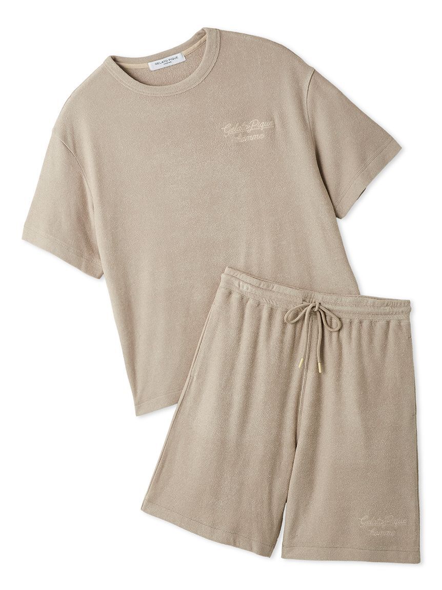 GELATO PIQUE HOMME「【ONLINE限定】【HOMME】【接触冷感】パイルワンポイントロゴ刺繍プルオーバー&ハーフパンツセット」|ルームウェア|BEG