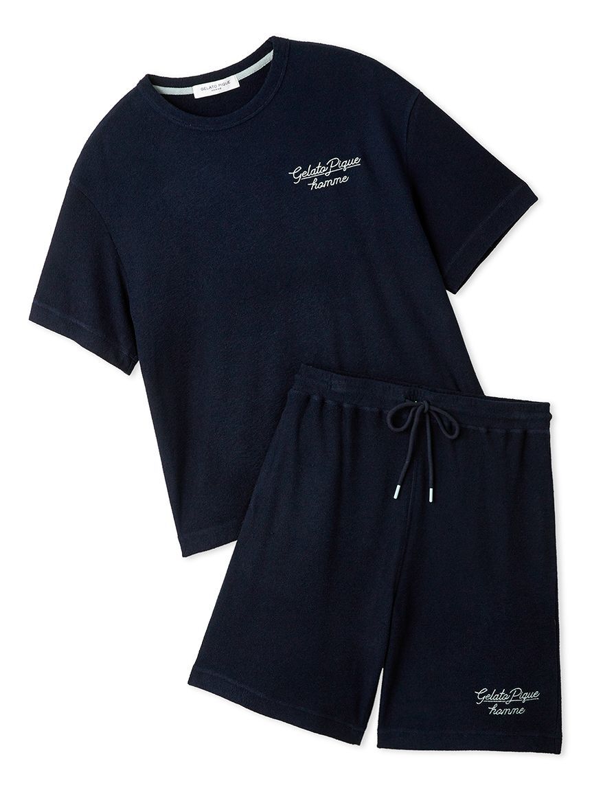 GELATO PIQUE HOMME「【ONLINE限定】【HOMME】【接触冷感】パイルワンポイントロゴ刺繍プルオーバー&ハーフパンツセット」|ルームウェア|NVY