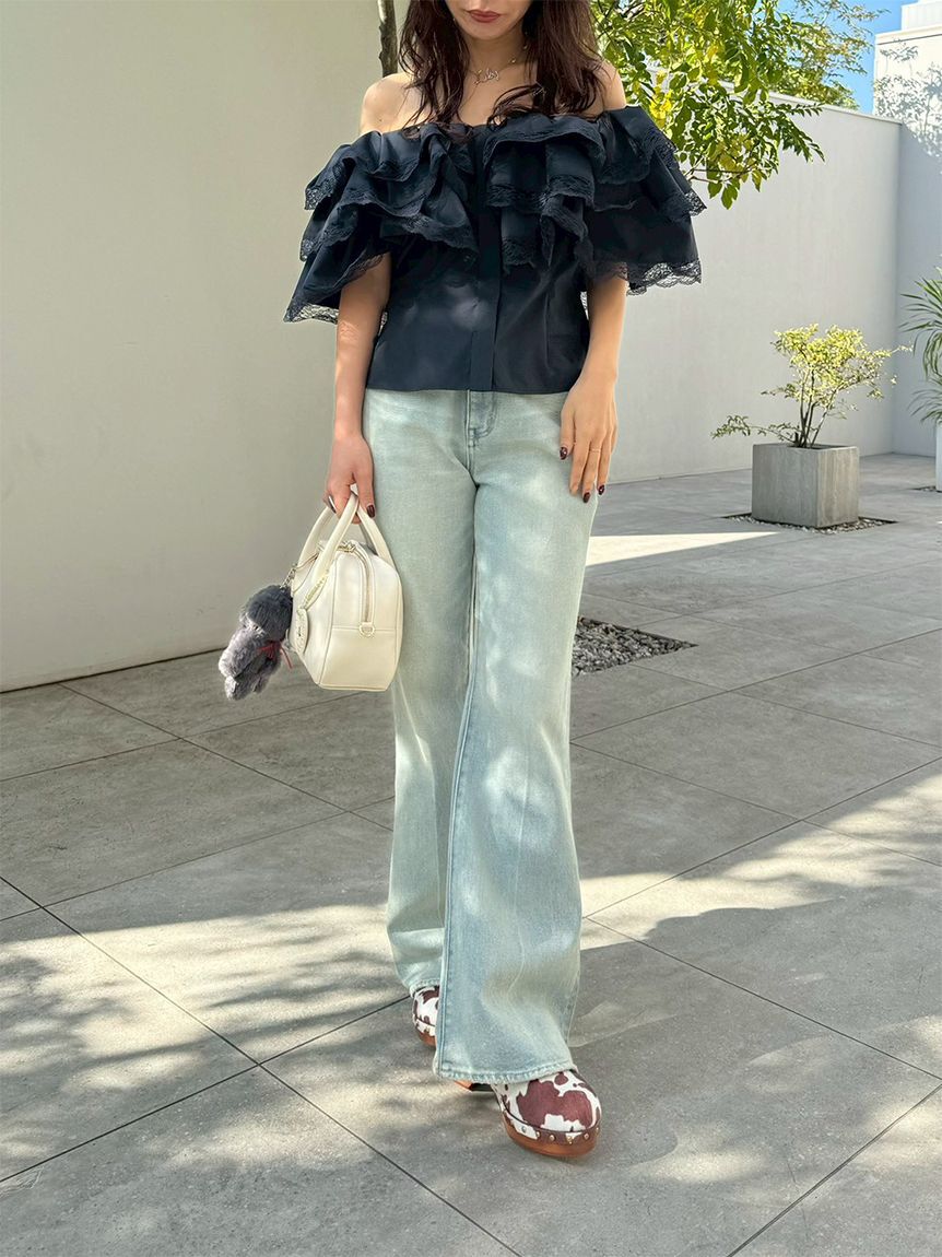 LILY BROWN「【WEB限定00サイズ】ストレッチセミフレアデニムパンツ」|デニム|