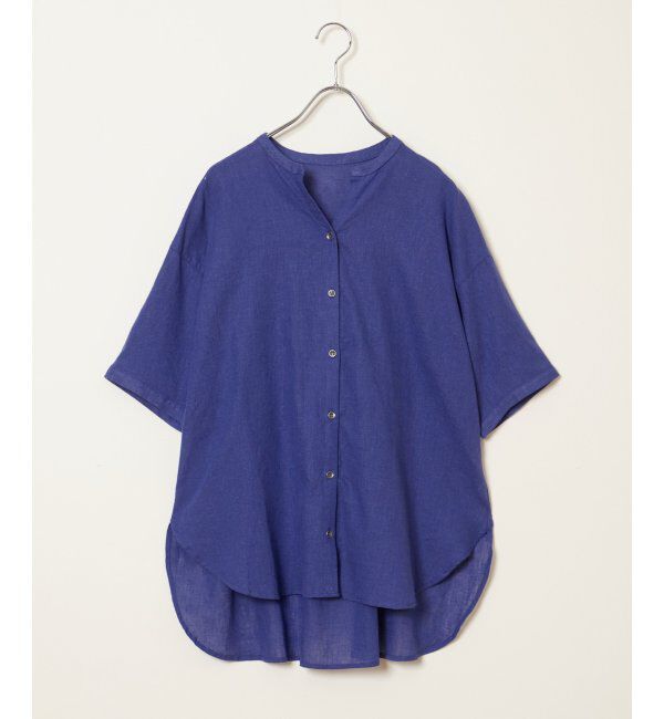 Lbc with Life「リネンコットンバンドカラー半袖シャツ」|シャツ・ブラウス|