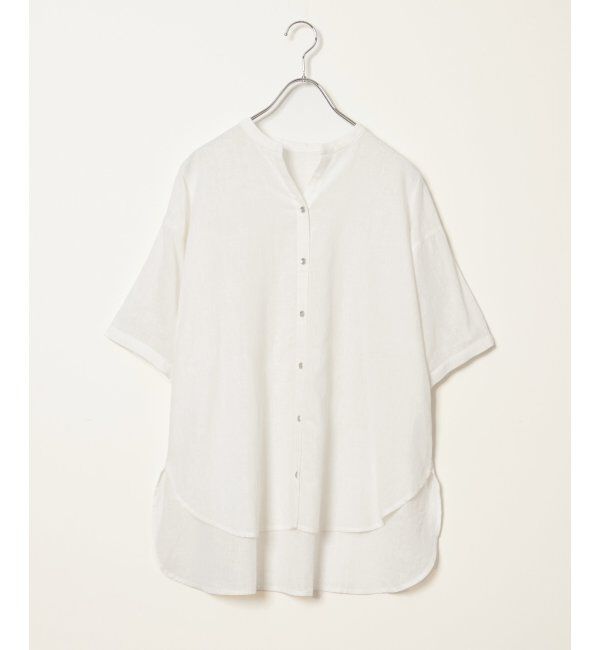Lbc with Life「リネンコットンバンドカラー半袖シャツ」|シャツ・ブラウス|