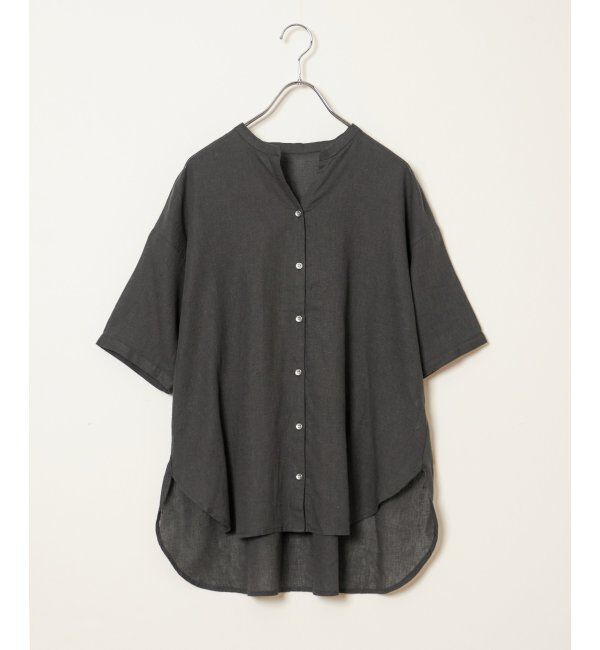 Lbc with Life「リネンコットンバンドカラー半袖シャツ」|シャツ・ブラウス|