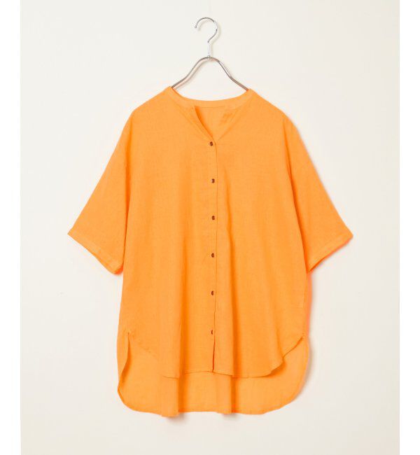 Lbc with Life「リネンコットンバンドカラー半袖シャツ」|シャツ・ブラウス|