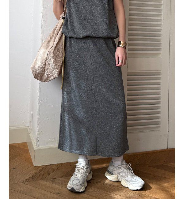 Lbc with Life「ラメ裏毛Iラインスカート」|スカート|チャコール
