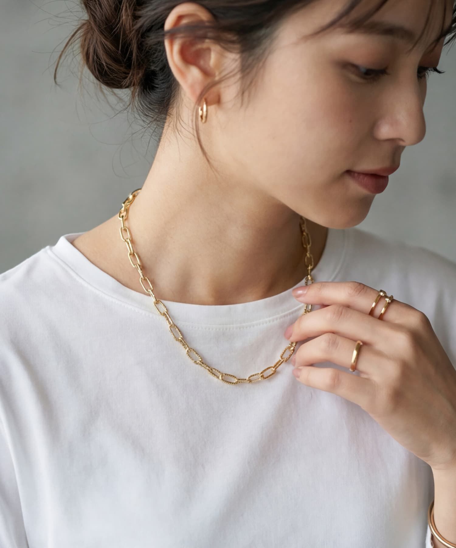 STYLE DELI「42cm表面加工リングチェーンネックレス」|ネックレス|ゴールド