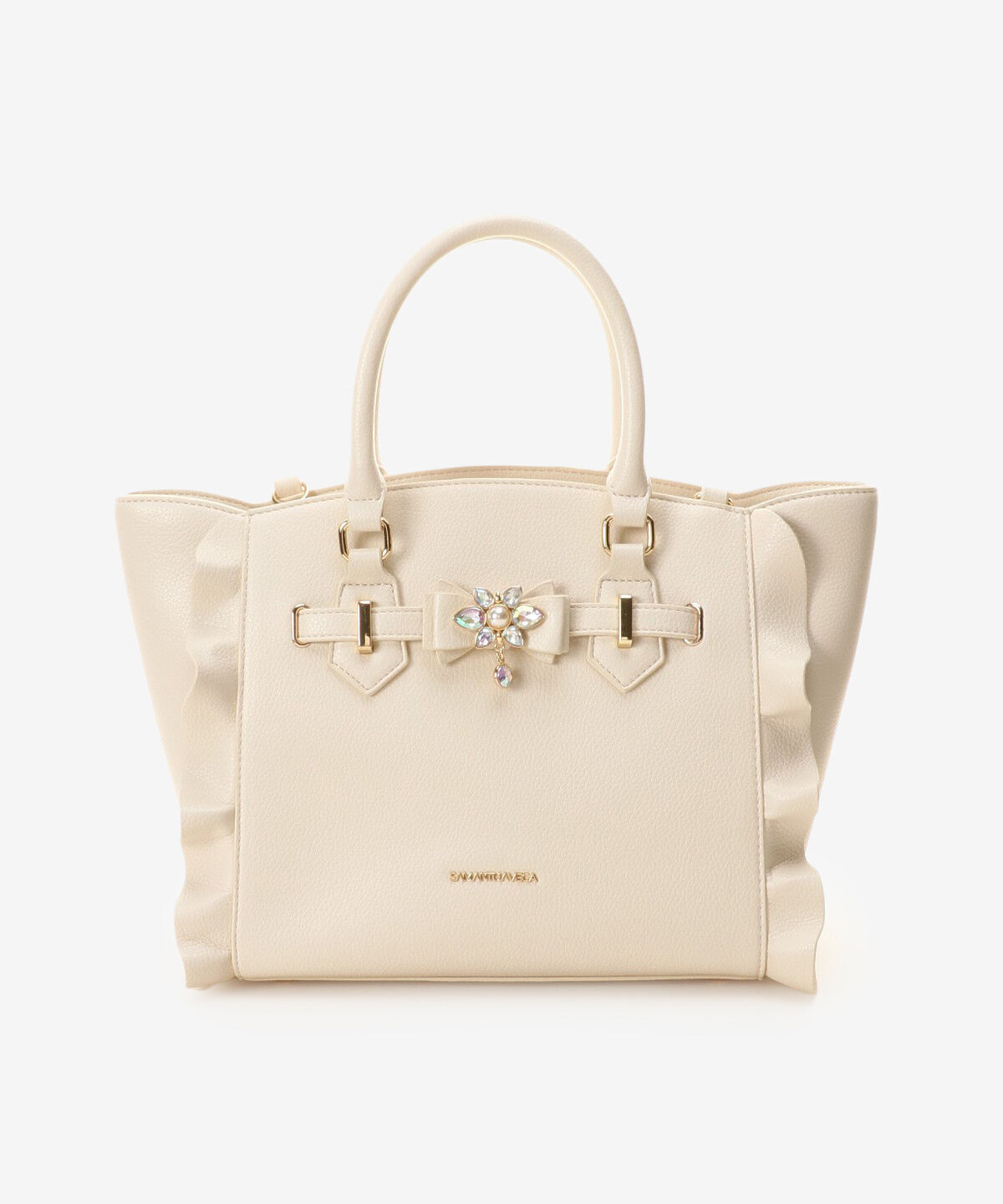 Samantha Vega「ビジューリボンフラッター(小)」|ハンドバッグ|オフホワイト