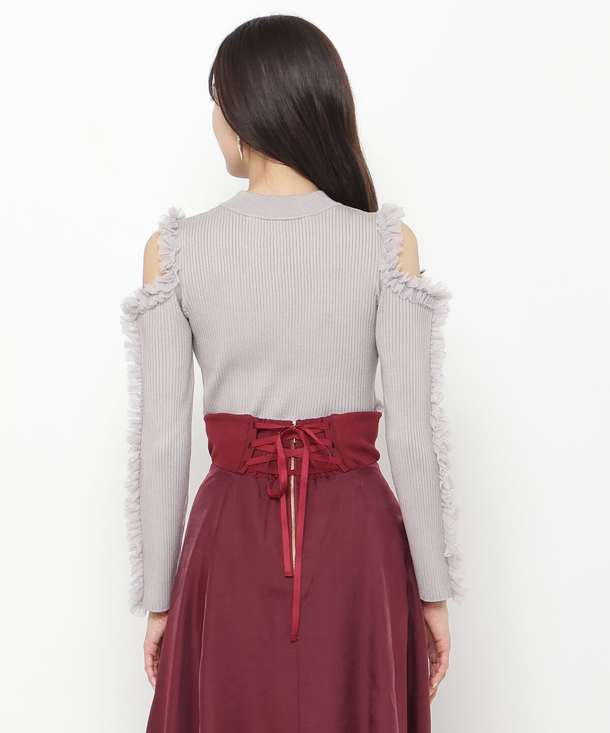 アンドクチュール「チュールフリルオフショルニットプルオーバー」|ニット・セーター|