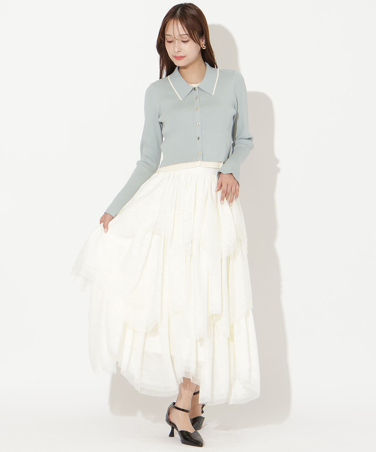 アンドクチュール「襟付きレイヤード風カーディガン」|カーディガン|