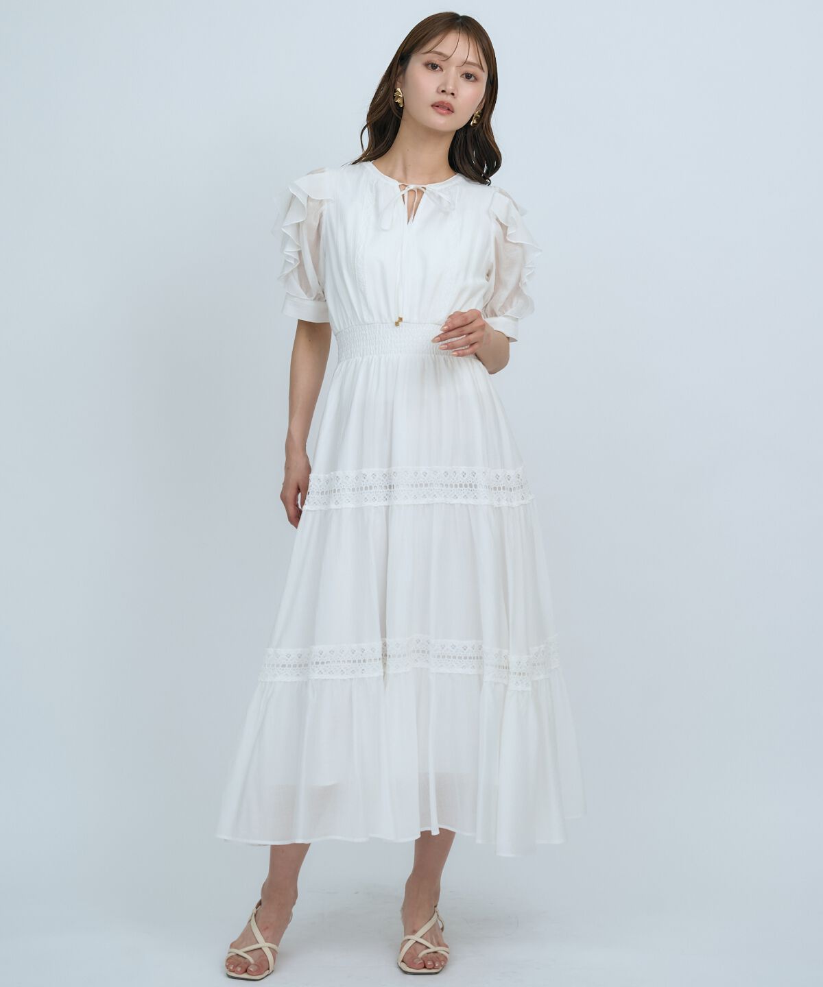 アンドクチュール「フリルスリーブレースティアードワンピース」|ワンピース|