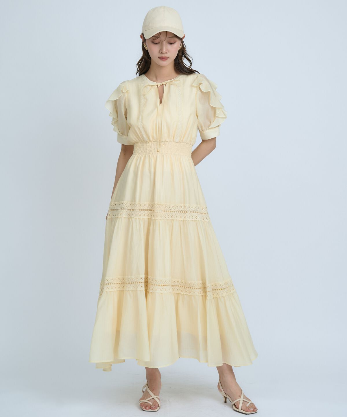 アンドクチュール「フリルスリーブレースティアードワンピース」|ワンピース|