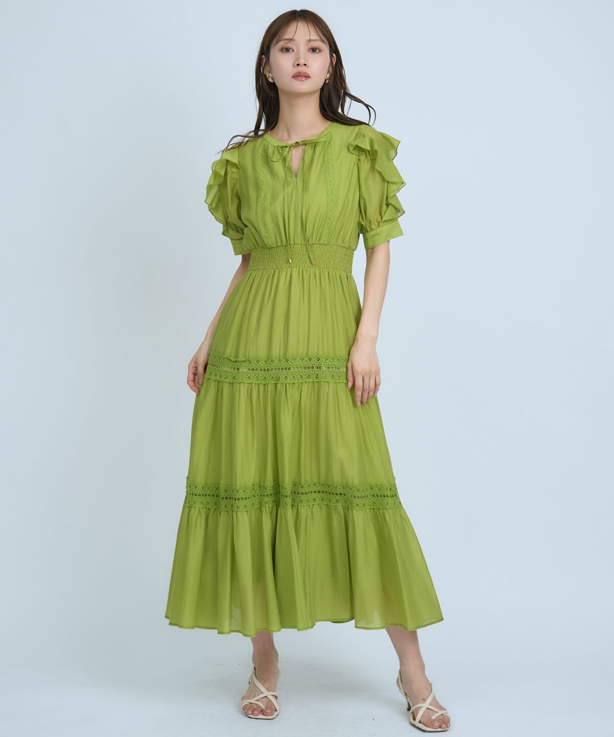 アンドクチュール「フリルスリーブレースティアードワンピース」|ワンピース|