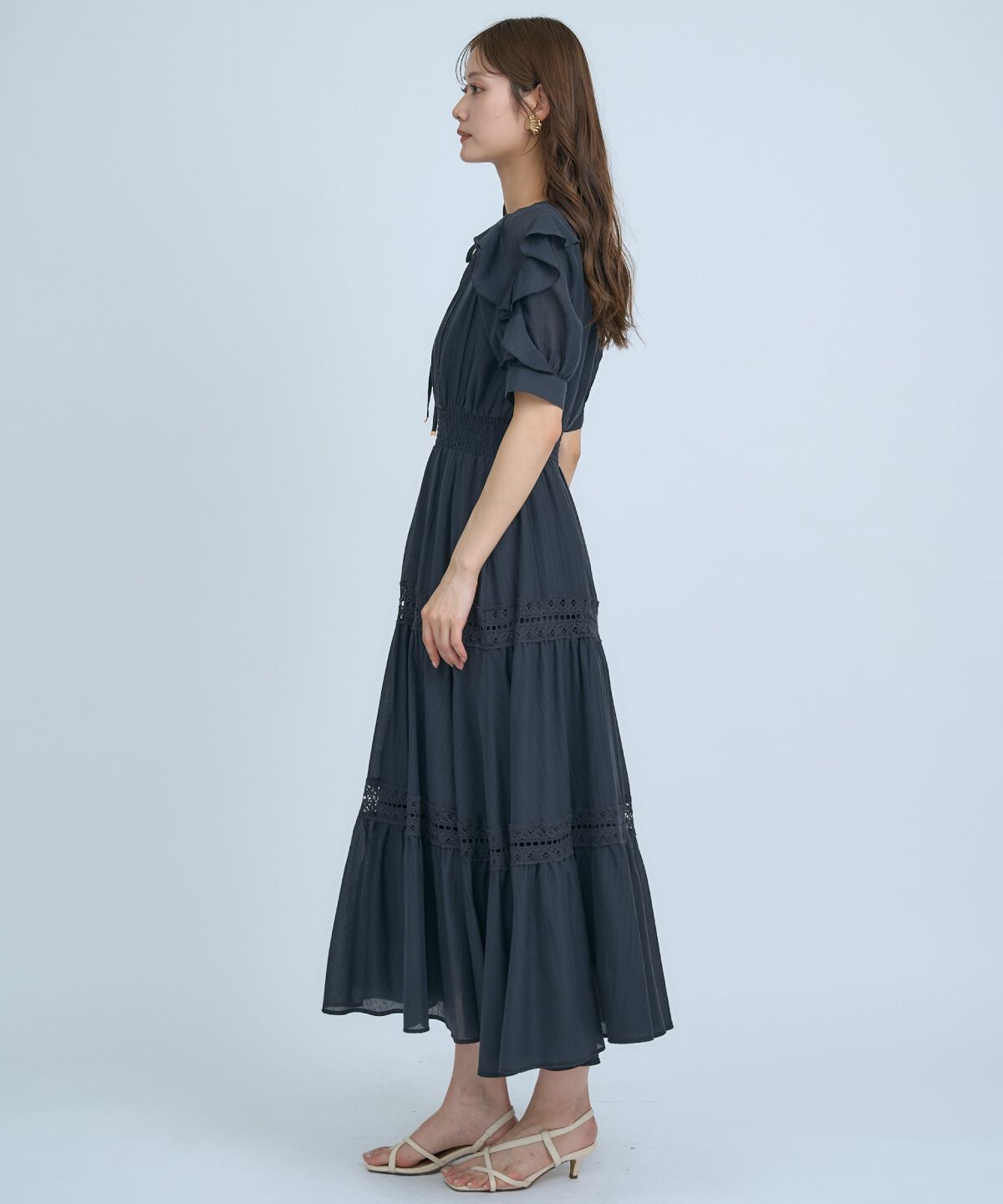 アンドクチュール「フリルスリーブレースティアードワンピース」|ワンピース|