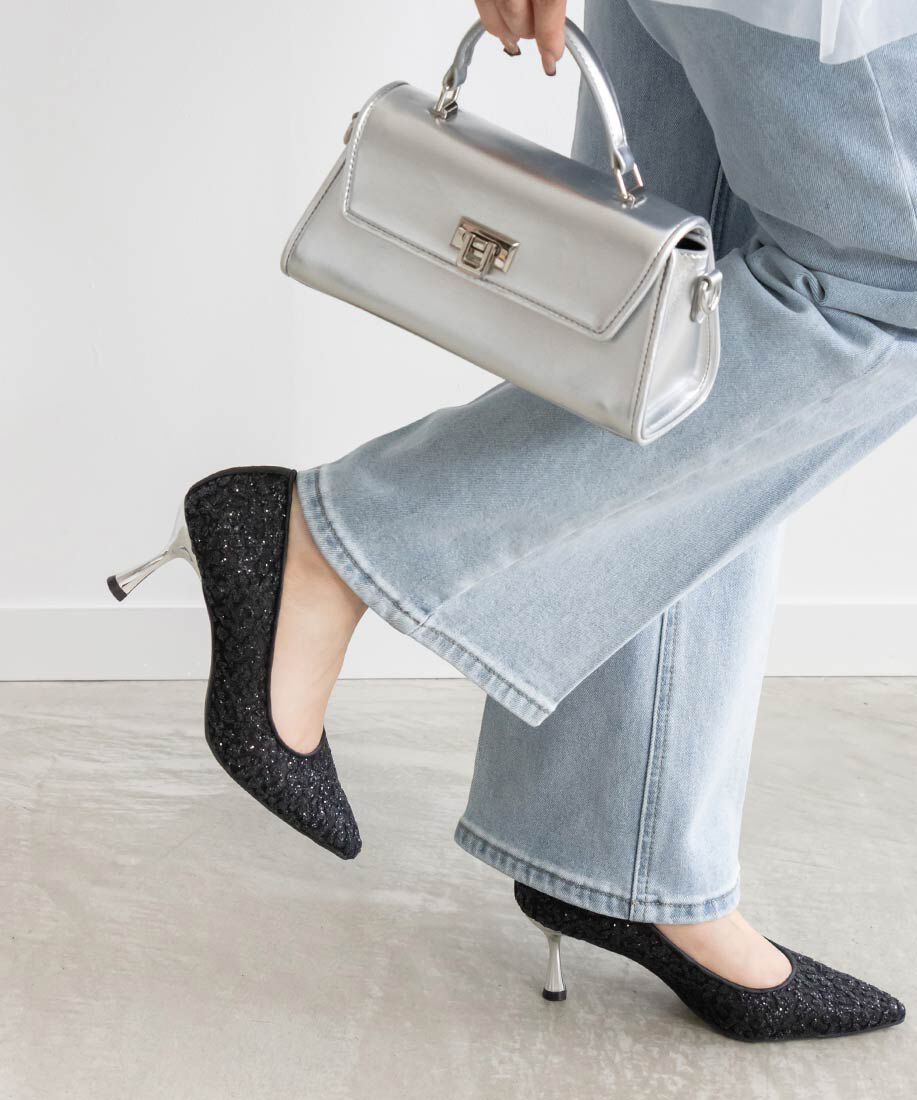  「グリッターチュールパンプス」|パンプス|ブラック