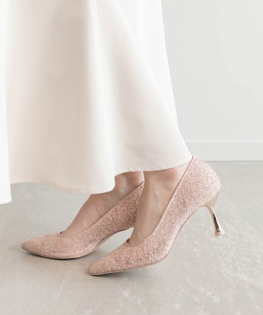  「グリッターチュールパンプス」|パンプス|ピンクベージュ