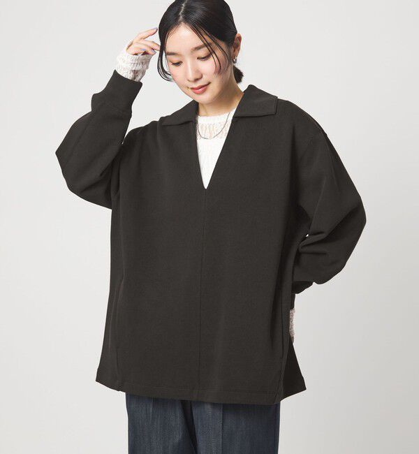 UNITED ARROWS green label relaxing「【WEB限定】＜at ease＞ダブルフェイス エリツキ プルオーバー カットソー」|Tシャツ・カットソー|BLACK