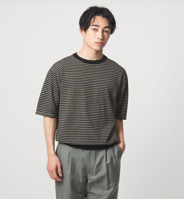 UNITED ARROWS green label relaxing「リネン ポリエステル ボーダー クルーネック 半袖 ニット -ウォッシャブル-」|ニット・セーター|