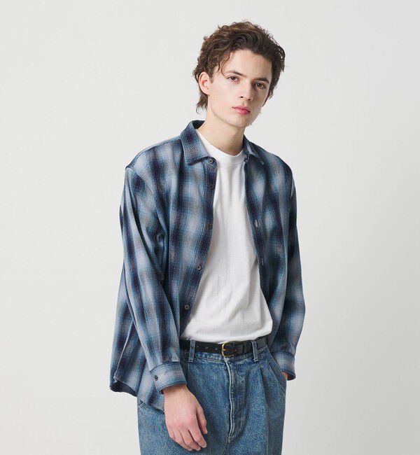 BEAUTY&YOUTH UNITED ARROWS「ドライ ネル オンブレ レギュラーカラー シャツ GRANDE型」|シャツ・ブラウス|NAVY