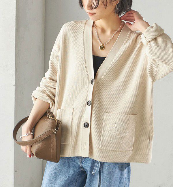 SHIPS for women「〈手洗い可能〉ワンポイント 刺繍 Vネック カーディガン」|カーディガン|ベージュ系