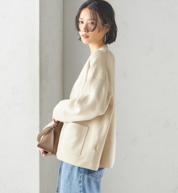 SHIPS for women「〈手洗い可能〉ワンポイント 刺繍 Vネック カーディガン」|カーディガン|