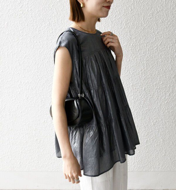 SHIPS any「SHIPS any:〈手洗い可能〉箔 ティアード レースアップ フレンチスリーブ ブラウス」|シャツ・ブラウス|