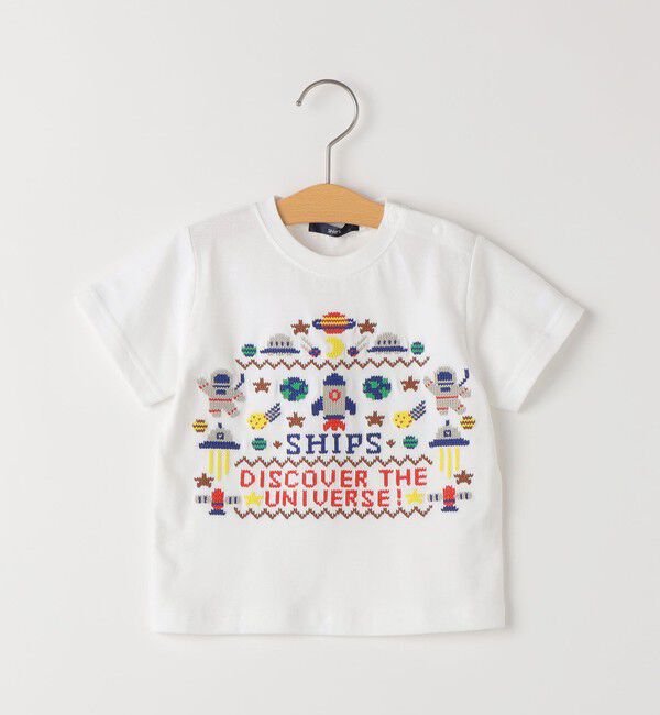 SHIPS KIDS「SHIPS KIDS:80～90cm / スペース 刺繍 Tシャツ 」|Tシャツ・カットソー|オフホワイト