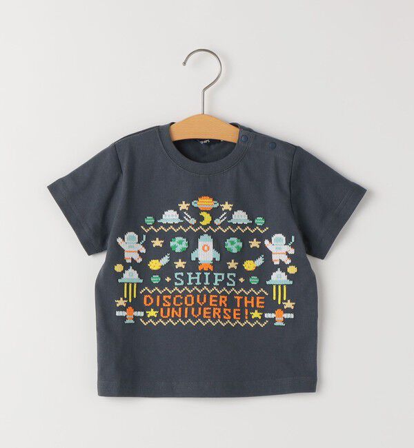 SHIPS KIDS「SHIPS KIDS:80～90cm / スペース 刺繍 Tシャツ 」|Tシャツ・カットソー|ネイビー
