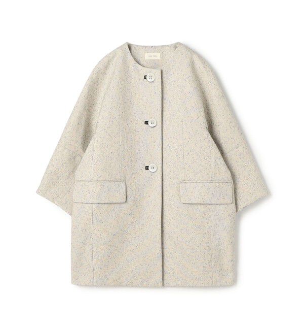 DES PRES「メランジツイル キモノスリーブミディコート」|ノーカラーコート|42 ライトベージュ系