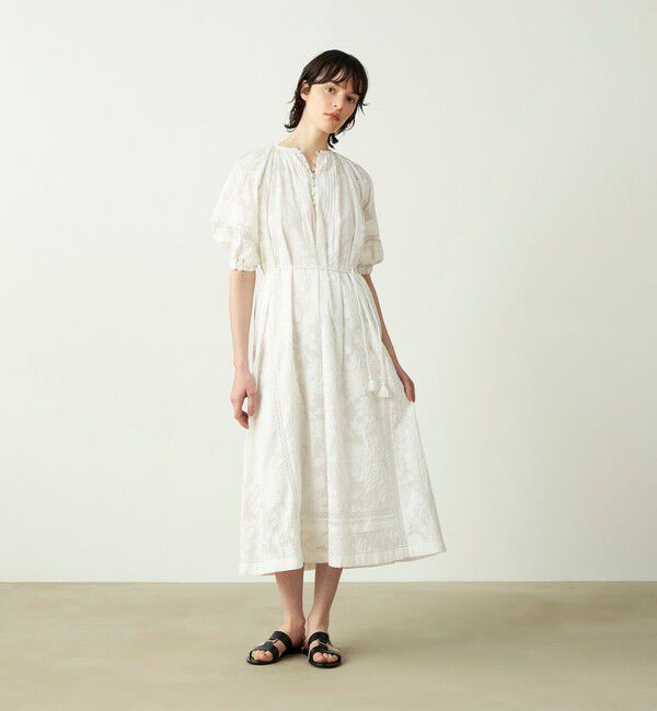 SOULEIADO「コットンカットジャカード パフスリーブワンピース」|ワンピース|