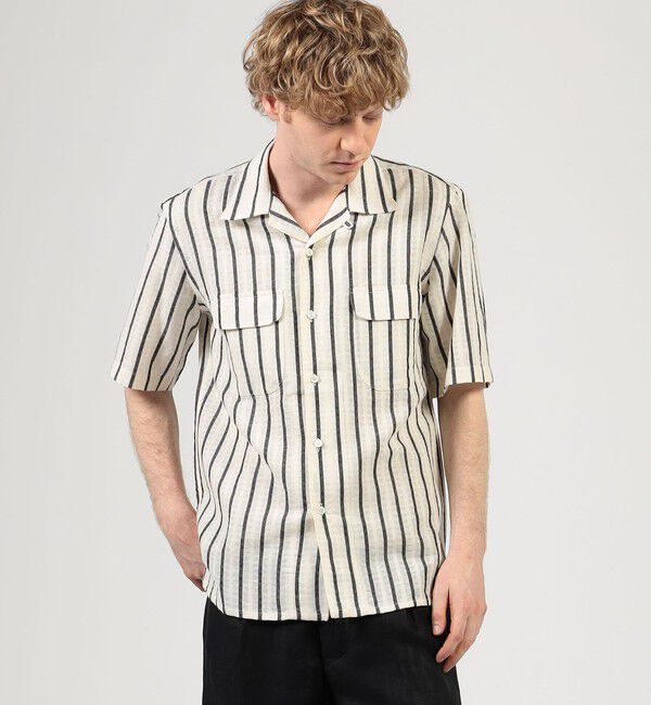 TOMORROWLAND MENS「【別注】Salbatore Piccolo BRYAN コットンリネンストライプ オープンカラー ハーフスリーブシャツ」|シャツ・ブラウス|