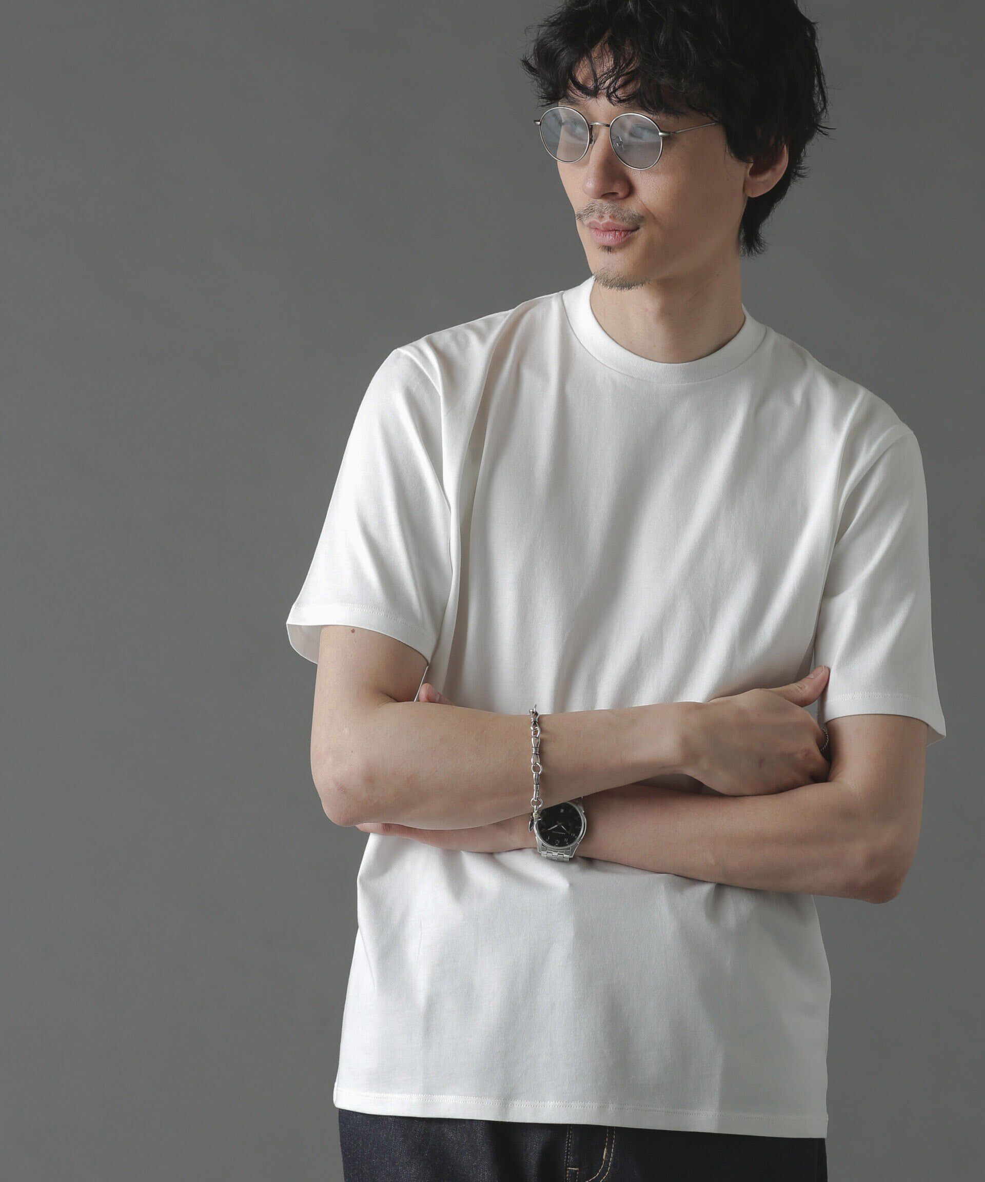 nano･universe「ジャケT(R) クルーネック 半袖」|Tシャツ・カットソー|ホワイト